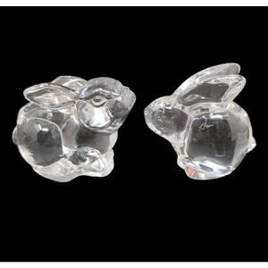 VTG Oneida Bunny Rabbit Figurines Set of 2 Lead Crystal Clear Hand Cut‎ & Blown